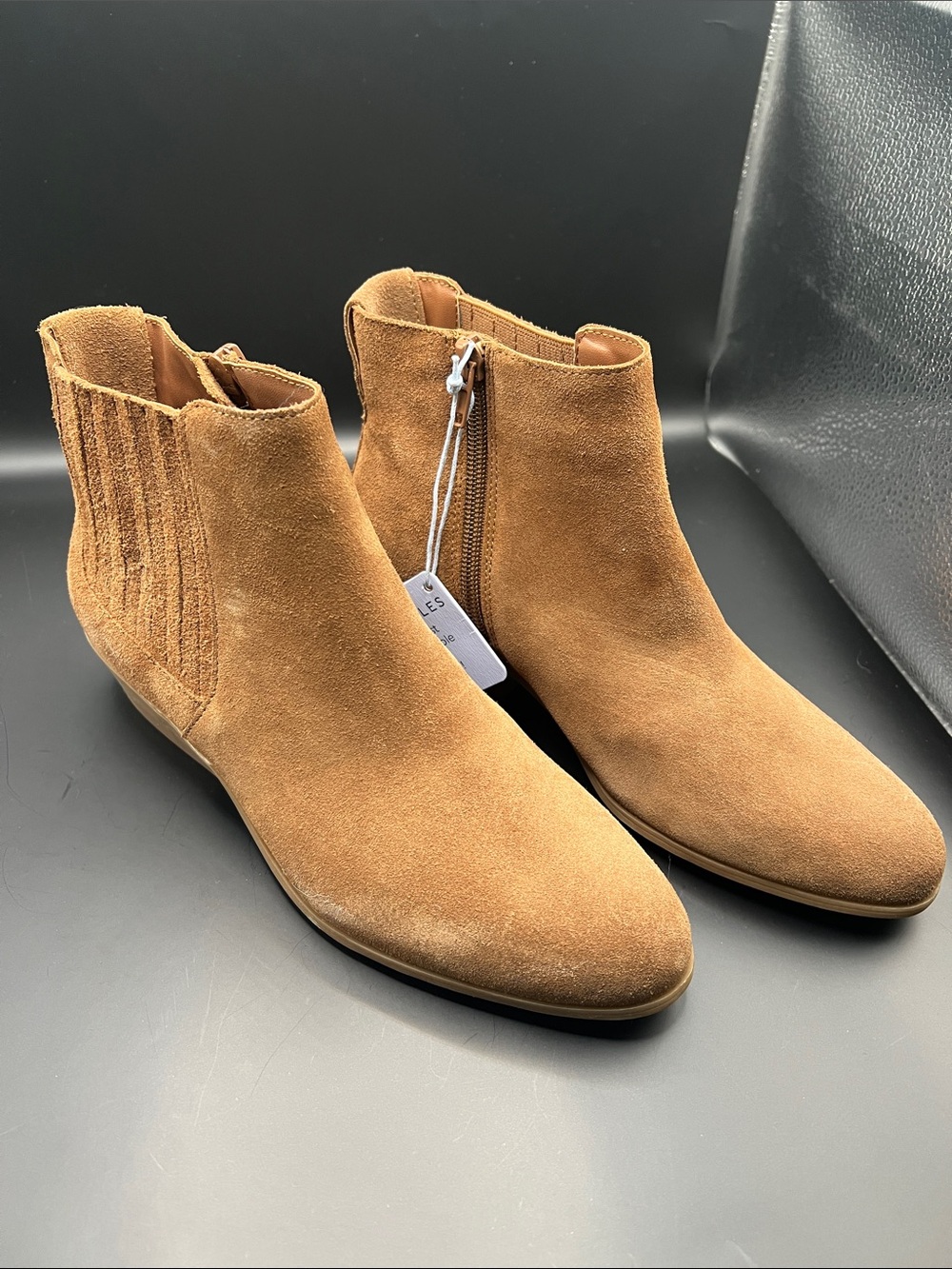 AEROSOLES Camel Suede Ankle Booties with Side Zip